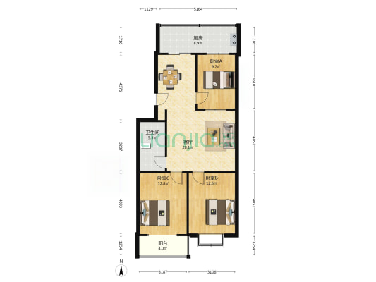 新华凯旋小区 3室1厅1卫 105平方