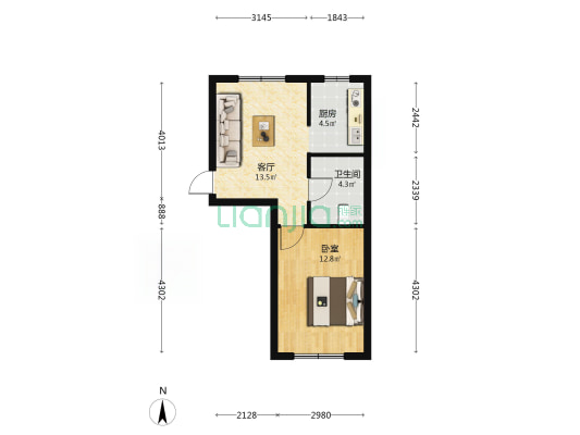 西城林语 1室1厅1卫 53平方