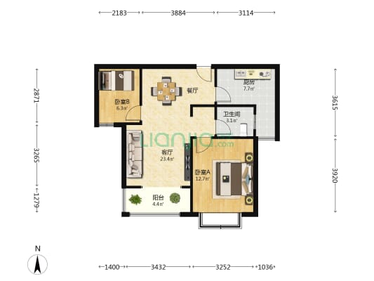 凯洪家园B区 2室1厅1卫 78平方