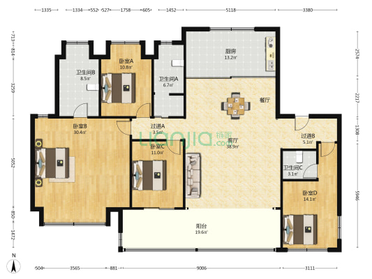臻如府 4室1厅3卫 188平方