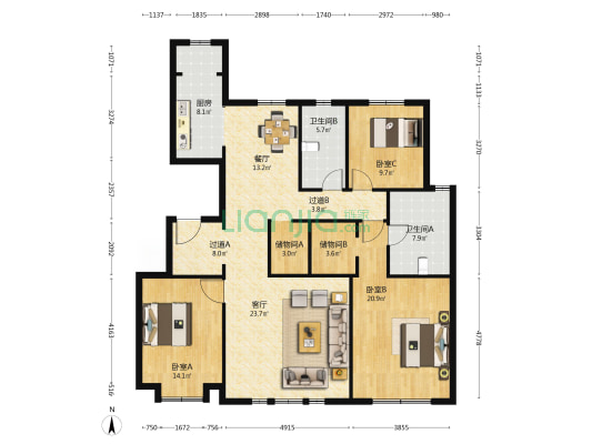 建投紫云东仕锦园 3室2厅2卫 160平方