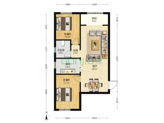 银泰祥苑 2室1厅1卫 98平方