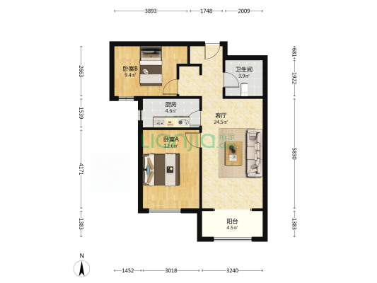 狮子南向两居室，诚意出售，价格可谈-户型图