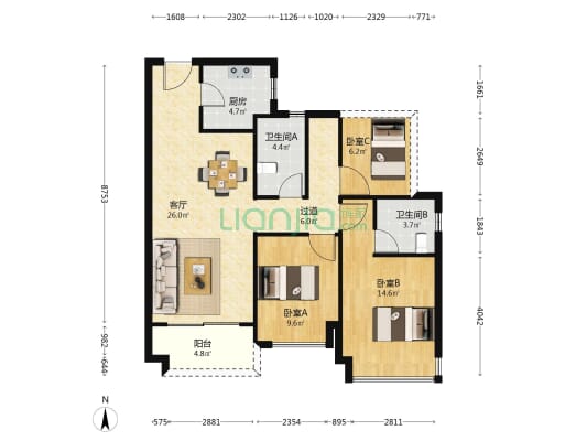 华创金麟府 3室1厅2卫 96平方