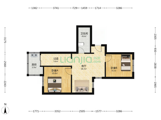 滂江小区 2室1厅1卫 63平方