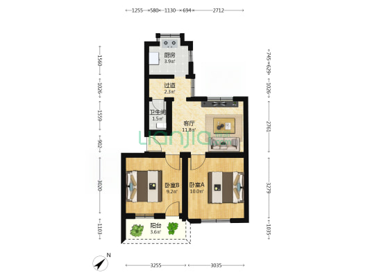 南宁市华建里红会医院生活区 2室1厅1卫 57平方