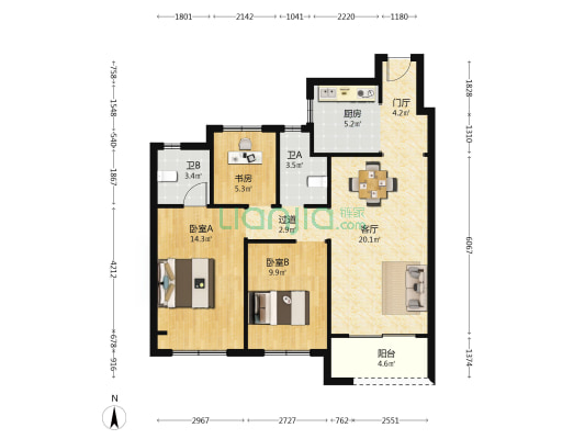 东翎府 3室1厅2卫 97平方