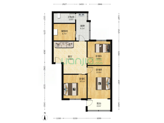 槐树街32号 3室1厅1卫 84平方