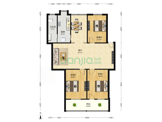 水工路 3室1厅1卫 136平方