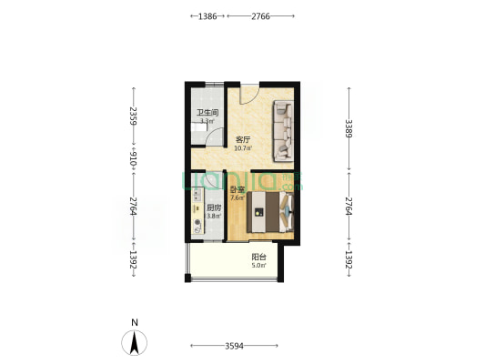 恒隆嘉荟城 1室1厅1卫 49平方