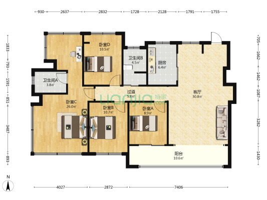 建发璞云 4室1厅2卫 143平方
