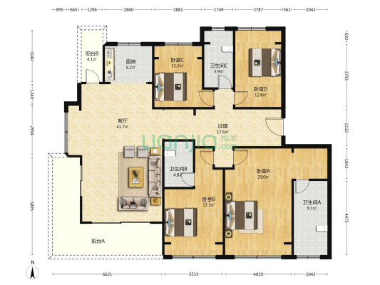 琴萃雅院 4室1厅3卫 209平方