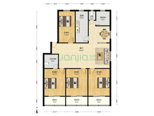 板桥南巷住宅区 4室1厅3卫 169平方