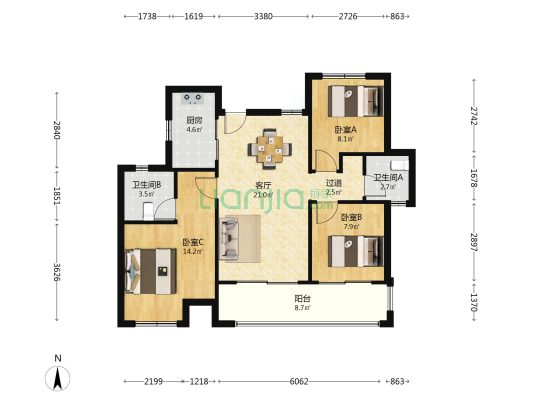 保利栖月雅园 3室1厅2卫 102平方