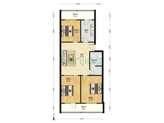 畜牧局宿舍 3室1厅1卫 103平方