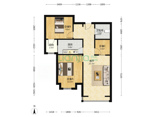 花园洋房社区 人车分流 拎包入住-户型图