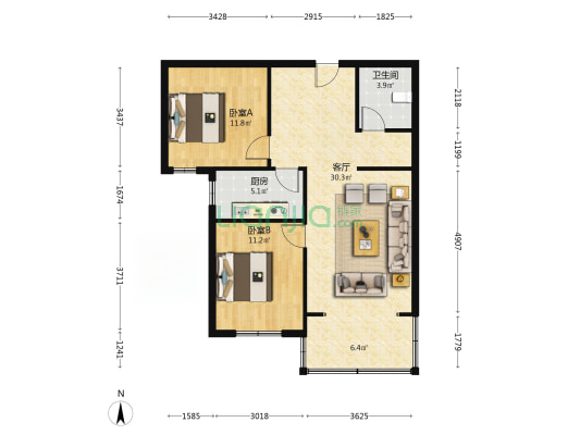 物探局电梯社区 ，  集中供暖-户型图