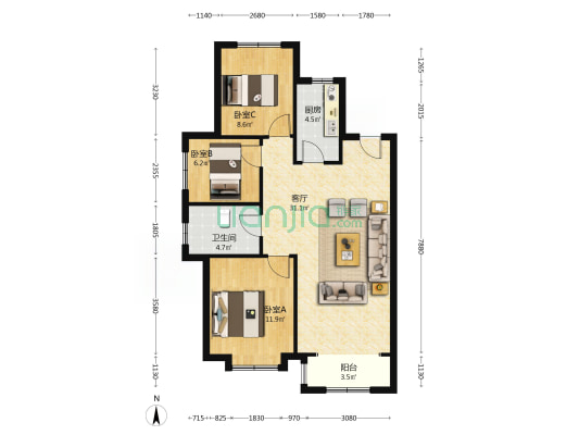 全天采光，视野开阔，小区环境好-户型图
