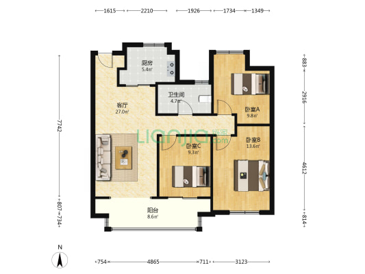 蔚然璀璨花园 3室1厅1卫 96平方