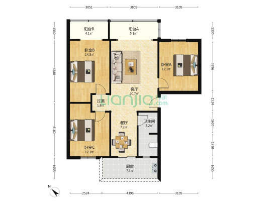 内曹家巷8号 3室2厅1卫 104平方