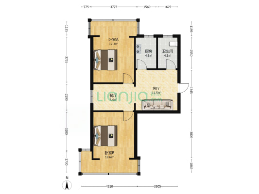 大桥路176号 2室2厅1卫 72平方