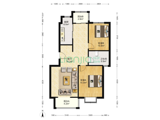 橙圃园 2室1厅1卫 97平方