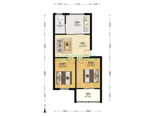 襄阳轴承厂11/12街坊 2室1厅1卫 65平方