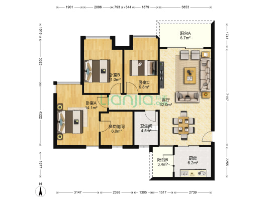 天域米兰阳光 4室1厅1卫 106平方