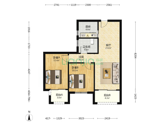 云睦宝庆苑 2室1厅1卫 85平方