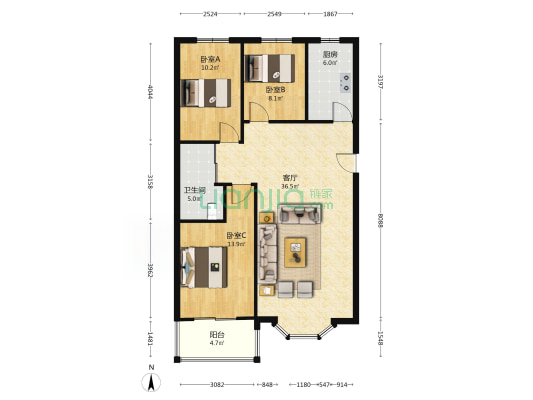 名流枫景洋房三居，精装修拎包入住，房本满五唯一-户型图