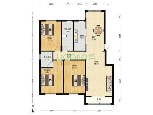 国润·美兰湖 3室2厅2卫 140平方