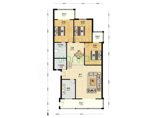 五世同堂街44号 3室1厅2卫 148平方