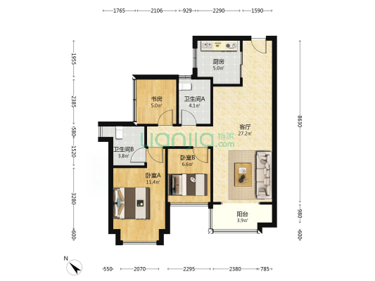 越秀滨海花城 3室1厅2卫 84平方