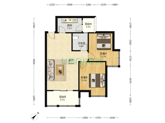北延新居C区 2室1厅1卫 79平方