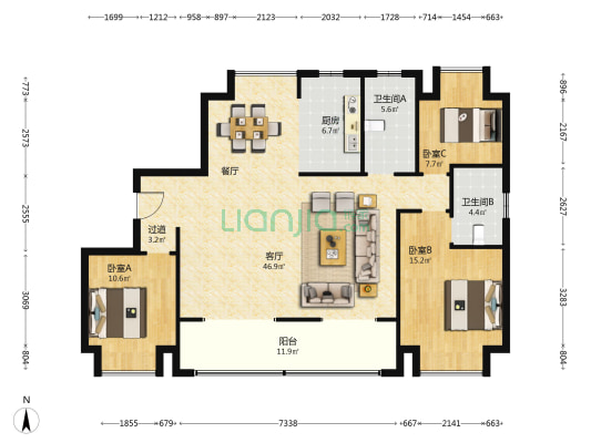 民发盛特一品2期 3室1厅2卫 137平方