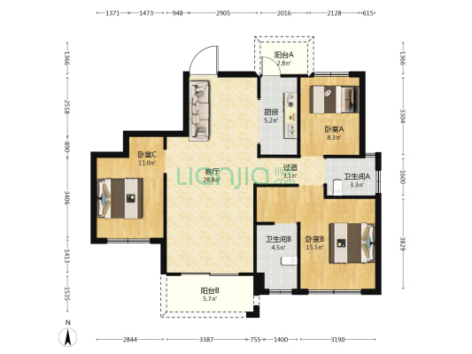 加德首座 3室1厅2卫 114平方
