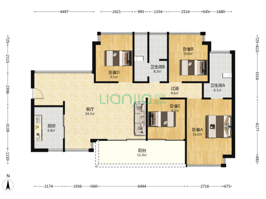 柏龙湾 4室1厅2卫 126平方