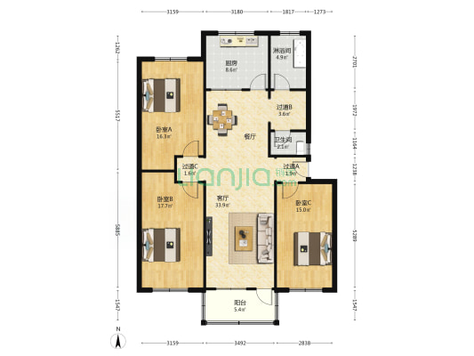 盛达新村 3室1厅2卫 131平方