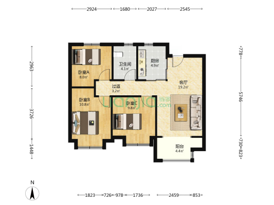 万科滨江都会（秀清园） 3室1厅1卫 94平方