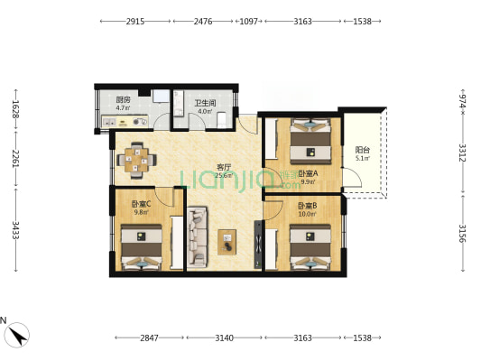 长柏路社区第一小区 3室1厅1卫 80平方