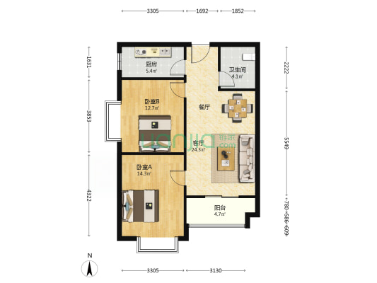 天坛佳苑 2室1厅1卫 90平方