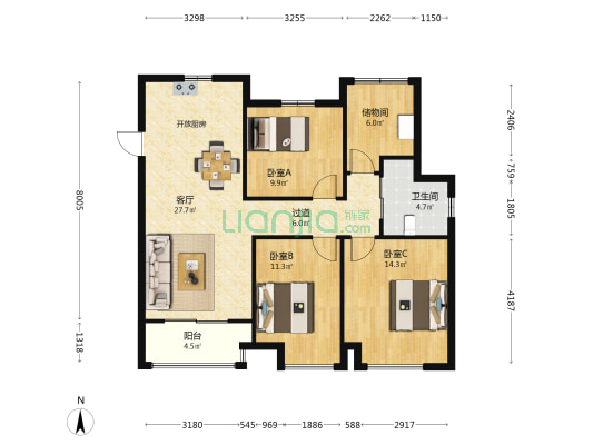 中海珑玺一期 3室1厅1卫 109平方