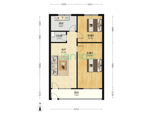 宾谷街601号 2室1厅1卫 74平方