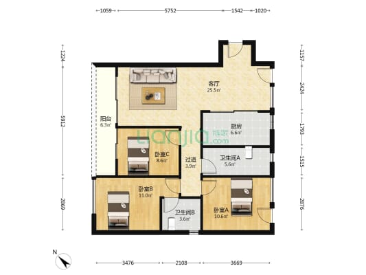 锦尚公馆 3室1厅2卫 116平方