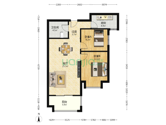 摩卡思想家 2室1厅1卫 82平方