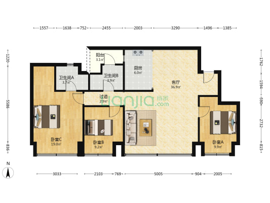 华宇御璟首玺 3室1厅2卫 103平方