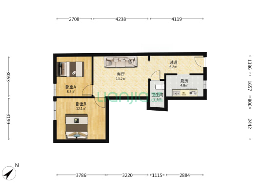 顺城街20号 2室1厅1卫 51平方