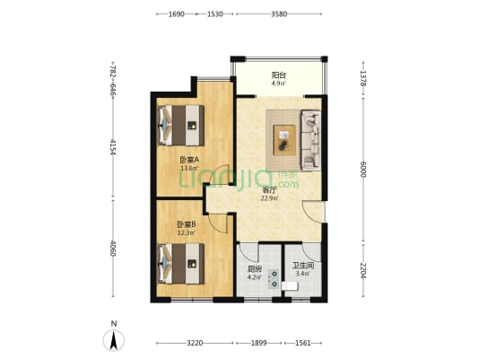 福嘉园 2室1厅1卫 80平方
