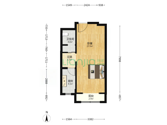 樱花北街16号院 1室0厅1卫 59平方