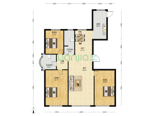 良友锦园 3室2厅2卫 178平方